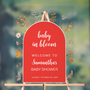 Rotes Baby in voller Blüte Mädchen Dusche Willkomm Acrylschild