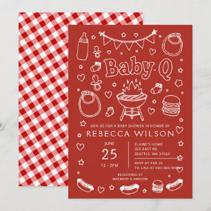 Rotes Baby Q BBQ Grill Baby Shower Einladung