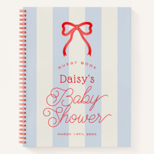 Rotes Band & blassblaue Streifen Baby Shower Gäste Notizblock