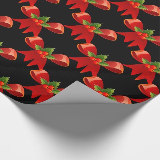 Rotes Band-Bogen-Stechpalme Thunder_Cove Schwarzes Geschenkpapier (Ecke)