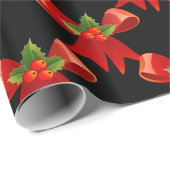 Rotes Band-Bogen-Stechpalme Thunder_Cove Schwarzes Geschenkpapier (Rolleneckpunkt)