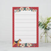 Rotes Band-gezeichnetes Blumenbriefpapier Briefpapier (Stehend Vorderseite)