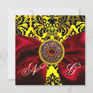 ROTES BAND GOLD GELB  SCHWARZ  DAMAST MONOGRAMM EINLADUNG