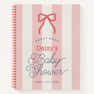 Rotes Band & rosa Streifen Baby Shower Gästebuch Notizblock