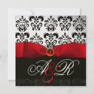 ROTES BAND RUBIN WEISS SCHWARZ  DAMAST MONOGRAMM EINLADUNG