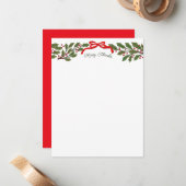 Rotes Band und Holly Garland Weihstationery Mitteilungskarte (Vorderseite/Rückseite Beispiel)