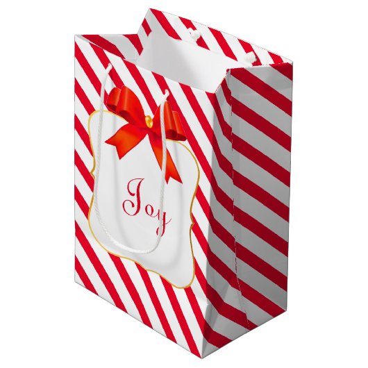 Rotes Band und Rot Weiß Streifen Mittlere Geschenktüte (Vorderseite Schrägansicht)