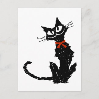 Rotes Band und Schwarze Katze Postkarte
