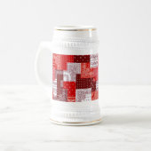 Rotes Bandana-Patchwork-Paisley-Nähmuster Bierglas (Vorderseite Links)