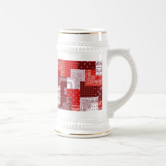 Rotes Bandana-Patchwork-Paisley-Nähmuster Bierglas (Rechts)