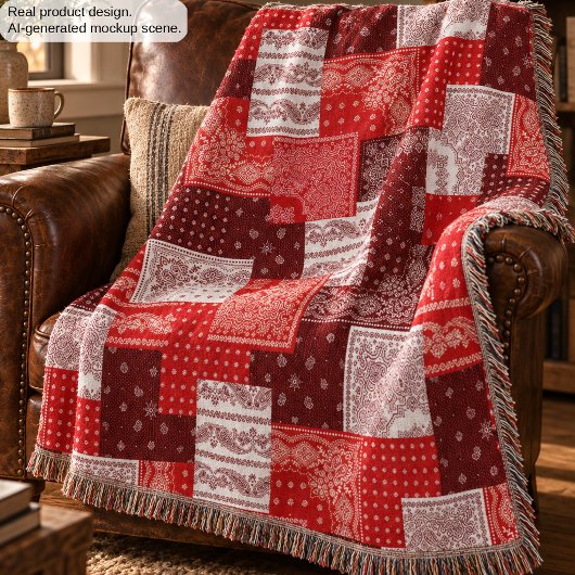 Rotes Bandana-Patchwork-Paisley-Nähmuster Decke