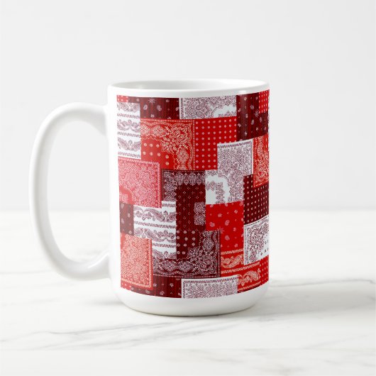 Rotes Bandana-Patchwork-Paisley-Nähmuster Kaffeetasse (Links)