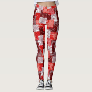 Rotes Bandana-Patchwork-Paisley-Nähmuster Leggings
