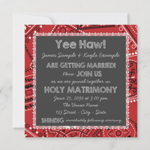 Rotes Bandana Rustikale Kreidetafel-Hochzeit Einladung