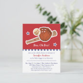 Rotes Baseballbabyduschen-Party Einladung (Stehend Vorderseite)