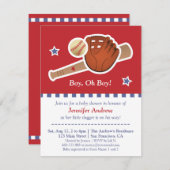 Rotes Baseballbabyduschen-Party Einladung (Vorne/Hinten)