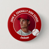 Rotes Baseballspieler-Foto High School Spirit Button (Vorderseite)