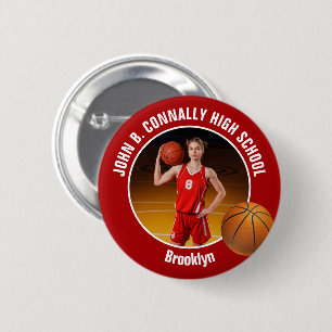 Rotes Basketballspieler-Foto High School Spirit Button