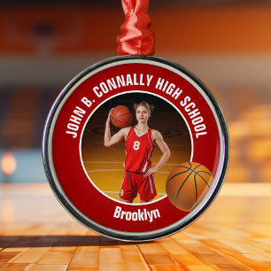 Rotes Basketballspieler-Foto Weihnachten Ornament Aus Metall