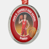 Rotes Basketballspieler-Foto Weihnachten Ornament Aus Metall (Links)