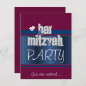 Rotes Bat Mitzvah Bar Mitzvah Party Einladung (Vorne/Hinten)