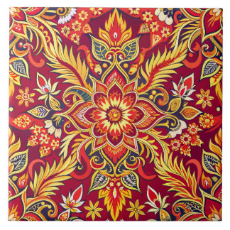 Rotes Batik-Muster Blumendruck Traditionell Ethnis Fliese