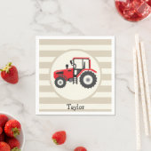 Rotes Bauernhof-Traktor auf braunen Streifen Serviette (Beispiel)