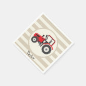 Rotes Bauernhof-Traktor auf braunen Streifen Serviette (Ecke)