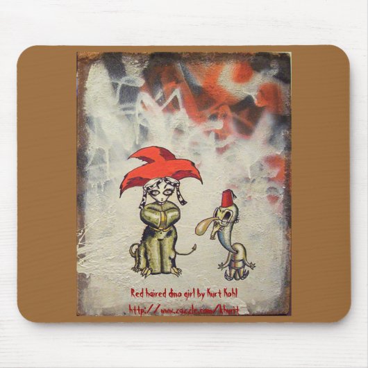 Rotes behaartes Dino-Mädchen Mousepad (Vorne)