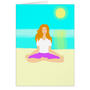 Rotes behaartes Mädchen, Yoga, OM-Pose, Strand,