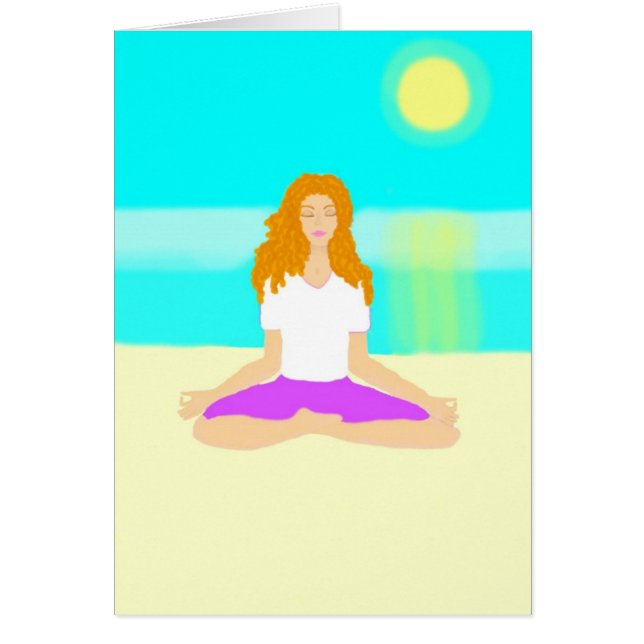 Rotes behaartes Mädchen, Yoga, OM-Pose, Strand, (Vorne)