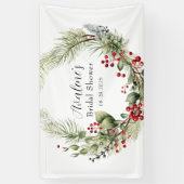Rotes Berries Pine Wreath-Brautparty Banner (Vertikal)