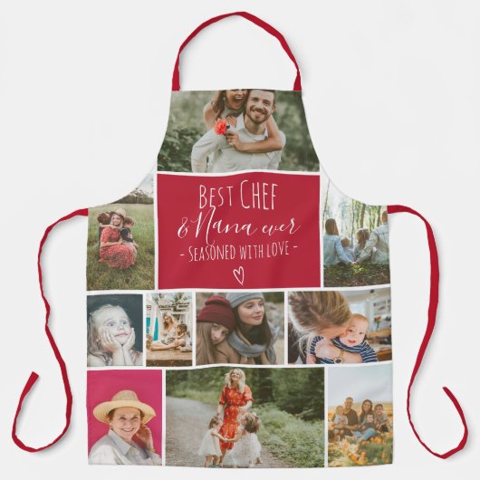Rotes Bestes Koch- und Oma-Foto-Collage-Raster Schürze (Vorderseite)