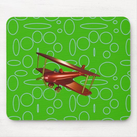 Rotes Bi-Flugzeug auf grünen Kreisläufen und Schle Mousepad (Vorne)