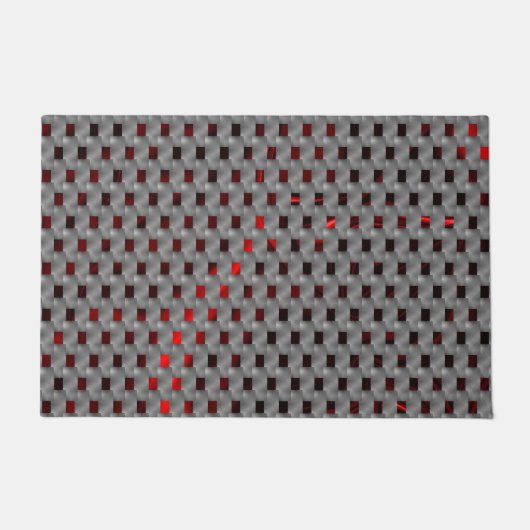 Rotes Bild unter grauen Tellern, rechteckige Forme Fußmatte (Vorderseite)