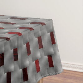 Rotes Bild unter grauen Tellern, rechteckige Forme Tischdecke