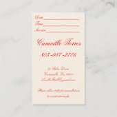 rotes birdfinal, Lucille, Reiche, Bio Visitenkarte (Rückseite)