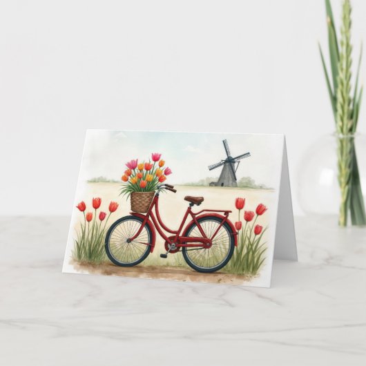 Rotes Birthday Fahrrad mit holländischen Tulips Karte (Vorderseite)