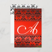 ROTES BLACK DAMASK GEM MONOGRAMM EINLADUNG (Vorne/Hinten)