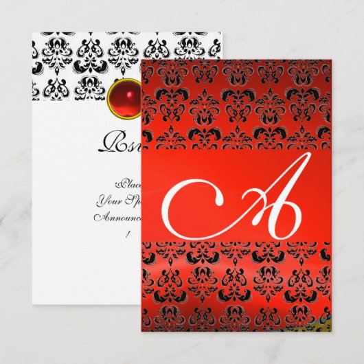 ROTES BLACK DAMASK GEM MONOGRAMM EINLADUNG (Vorne/Hinten)