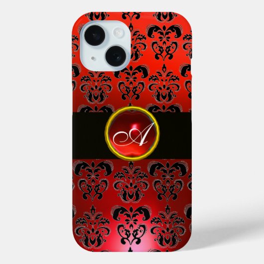 ROTES BLACK DAMASK GEM STONE MONOGRAMM Case-Mate iPhone HÜLLE (Rückseite)