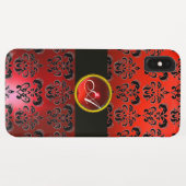 ROTES BLACK DAMASK GEM STONE MONOGRAMM Case-Mate iPhone HÜLLE (Rückseite (Horizontal))