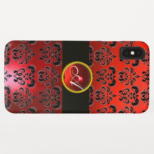 ROTES BLACK DAMASK GEM STONE MONOGRAMM Case-Mate iPhone HÜLLE (Rückseite (Horizontal))