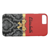 ROTES BLACK DAMASK GOLDEN BOW MONOGRAMM Case-Mate iPhone HÜLLE (Rückseite (Horizontal))