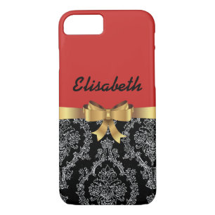 ROTES BLACK DAMASK GOLDEN BOW MONOGRAMM Case-Mate iPhone HÜLLE