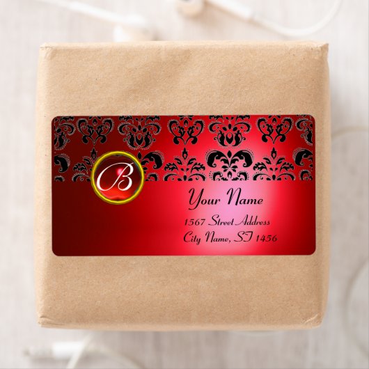 ROTES BLACK DAMASK MONOGRAM, RUBY (Insitu)