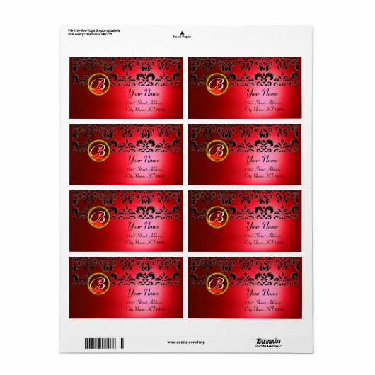 ROTES BLACK DAMASK MONOGRAM, RUBY (Vorne)