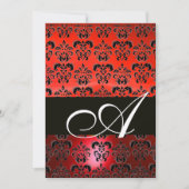 ROTES BLACK-DAMASK-MONOGRAMM, hell weiß Einladung (Vorderseite)