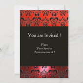 ROTES BLACK-DAMASK-MONOGRAMM, hell weiß Einladung (Rückseite)