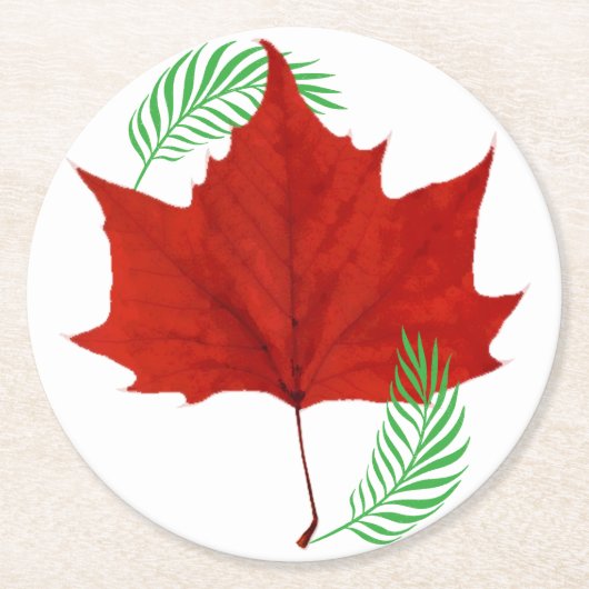 Rotes Blatt und Ferne Runder Pappuntersetzer (Vorderseite)